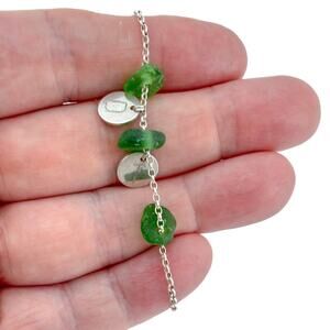 Vintage Sterling Silver 925 Sea Glass Initial DT or TD Bracelet 7"